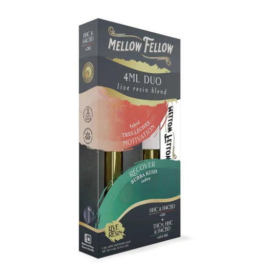 MELLOW FELLOW 4ML DUO CARTS LIVE RESIN - TRES LECHES & BUBBA KUSH (HYBRID & INDICA)